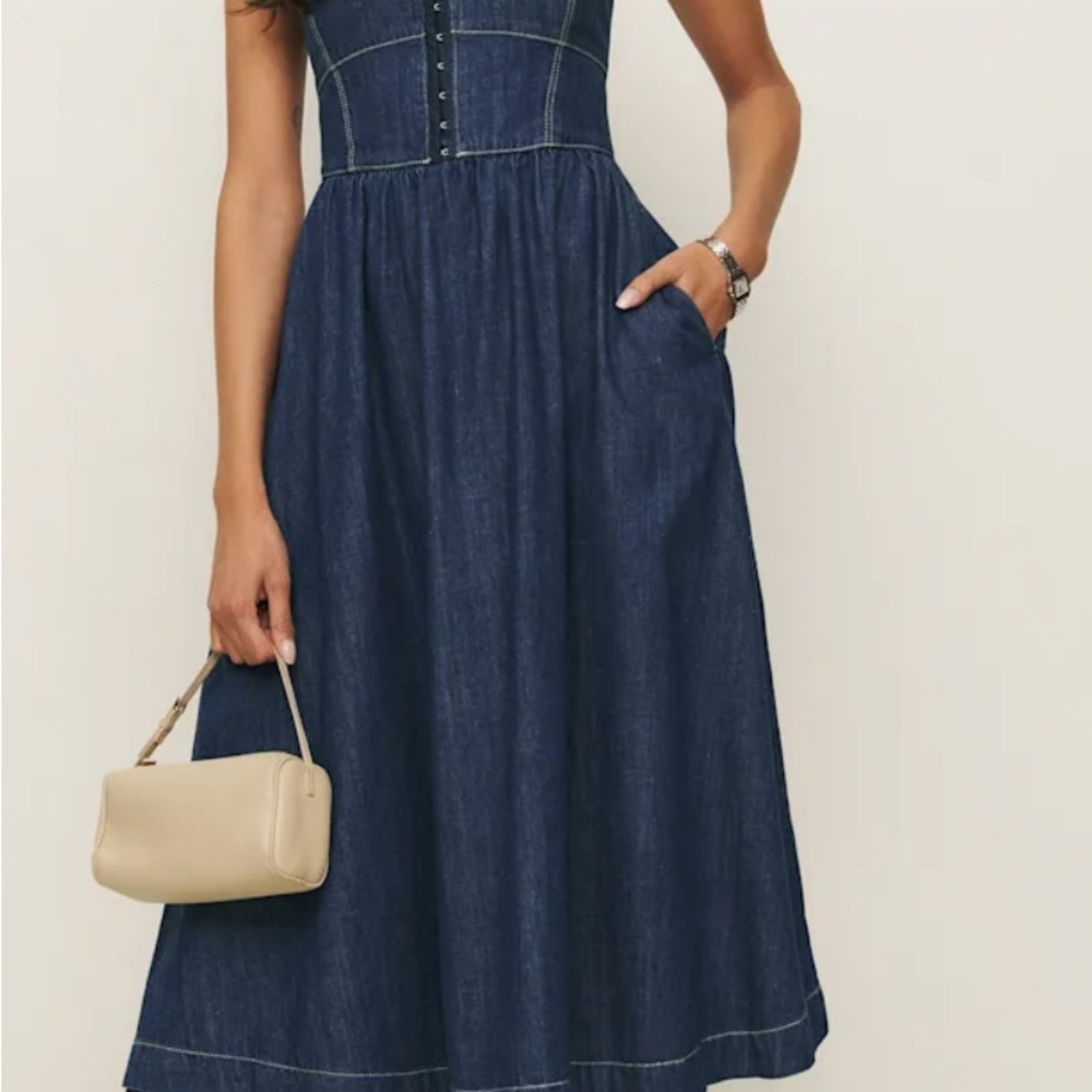 Reformation Tagliatelle Denim Midi Dress - Picture 3 of 5